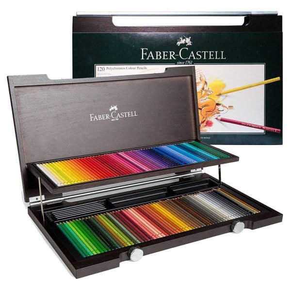 مداد رنگی 120 رنگ فابر کاستل مدل پلی کروم جعبه چوبی