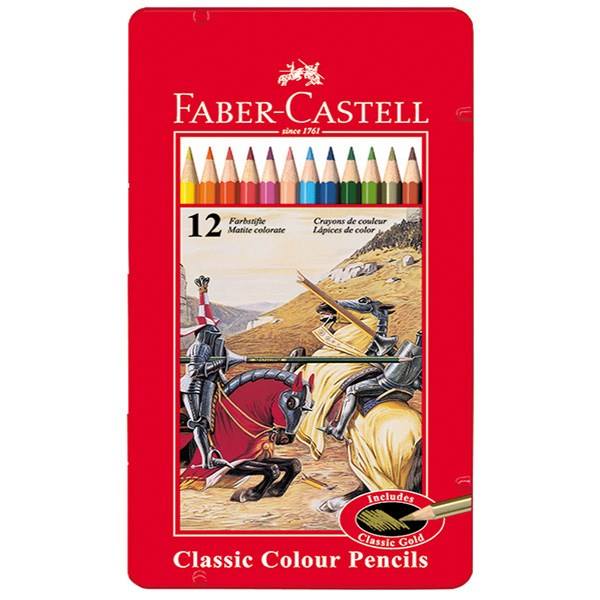 مداد رنگی فابر کاستل 12 رنگ کلاسیک جعبه فلزی