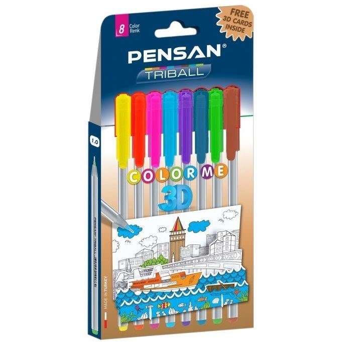 خودکارهای رنگی تریبال 3D پنسان بسته 8 عددی